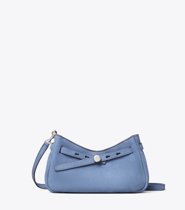Tory Burch designer crossbody bags Romy Nubuck Zip-Top Crossbody Bag in Soft Blue front