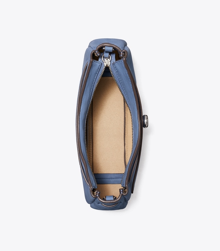 Tory Burch designer crossbody bags Romy Nubuck Zip-Top Crossbody Bag in Soft Blue overhead