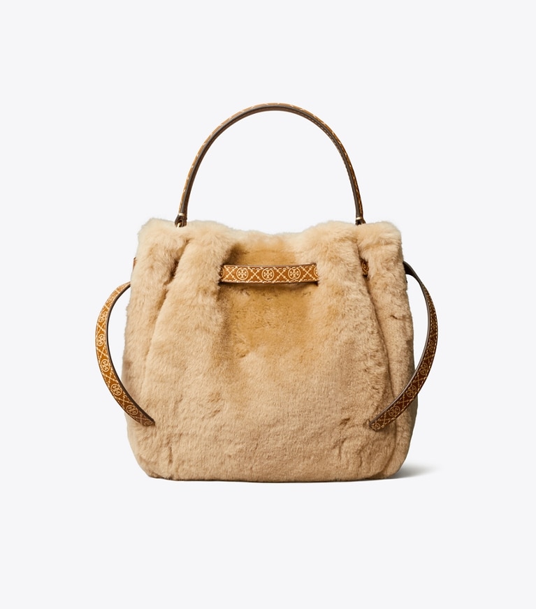 Tory Burch designer crossbody bags Romy Shearling Bucket Bag in Teddy back