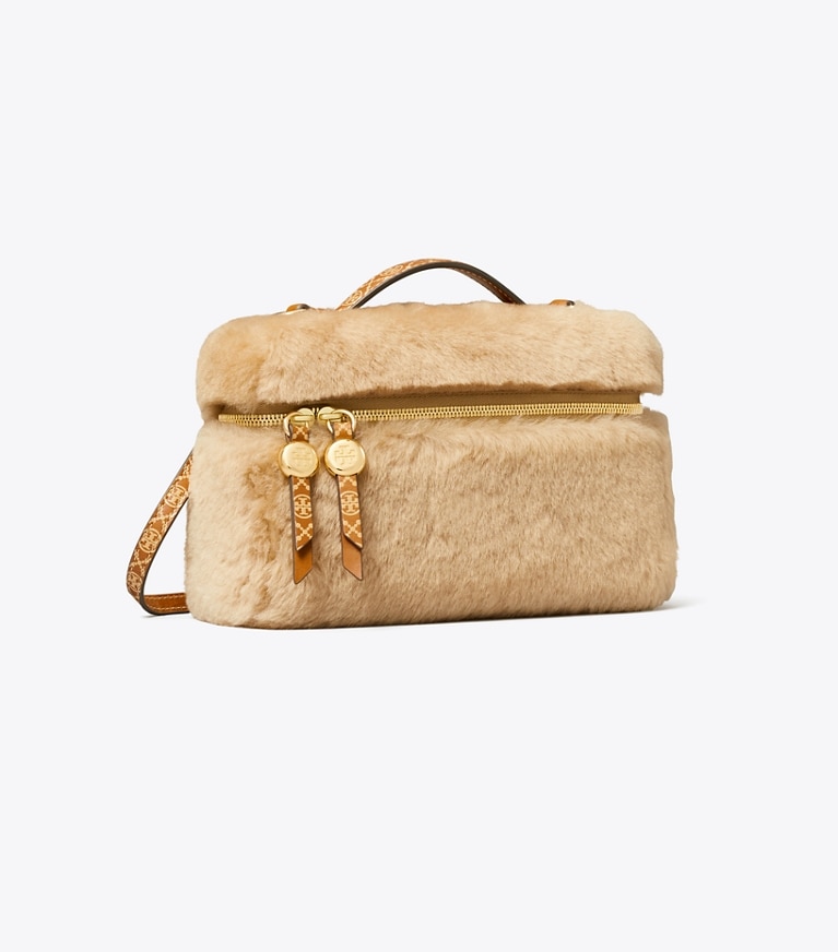 Tory Burch designer crossbody bags Romy Shearling Slim Top Handle Bag in Teddy angle