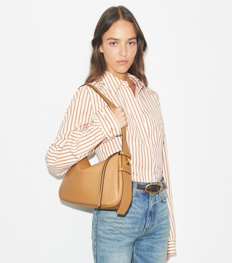 Tory Burch designer shoulder bags Romy Shoulder Bag in Tiramisu accessory on model