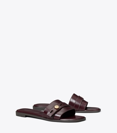 Tory Burch designer sandals Romy Slide in Dark Carmine angle