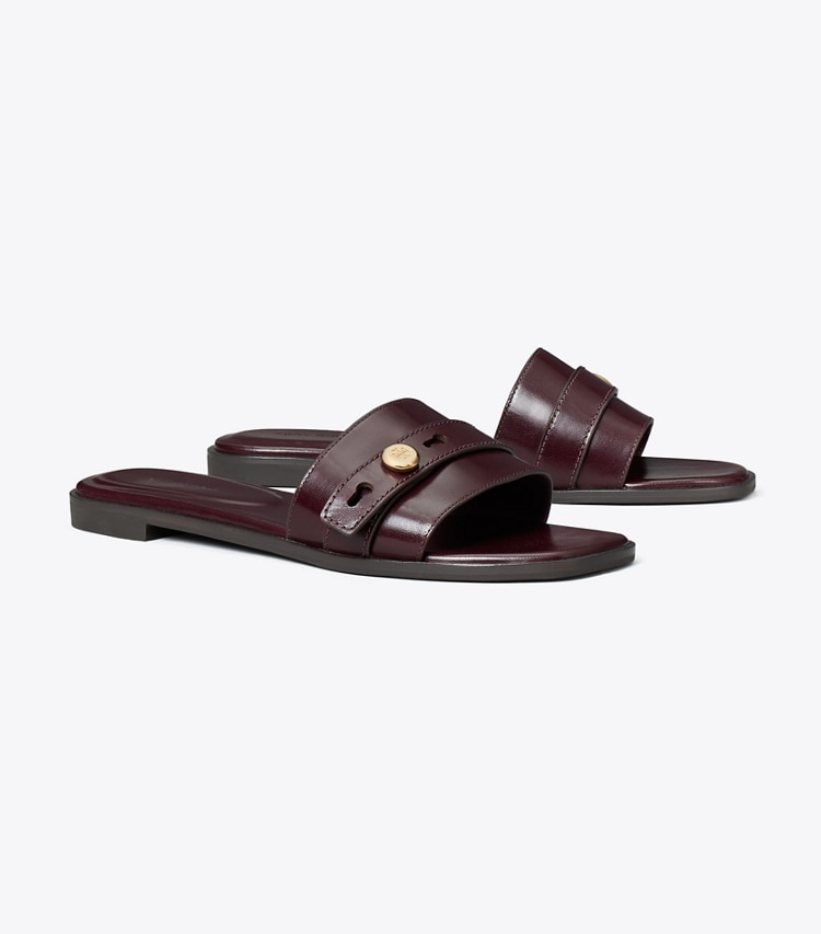 Tory Burch designer sandals Romy Slide in Dark Carmine angle