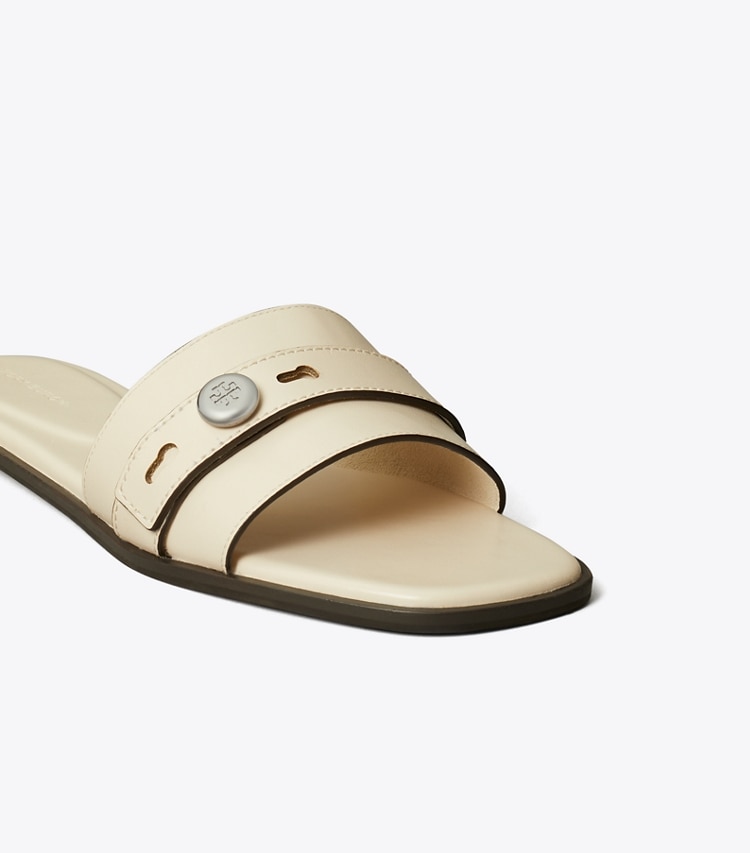 Tory Burch designer sandals Romy Slide in LIGHT CREAM detail