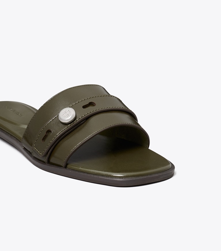 Tory Burch designer sandals Romy Slide in LECCIO detail