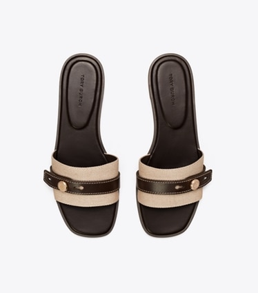 Tory Burch designer sandals Romy Slide in NATURAL / BROWN overhead