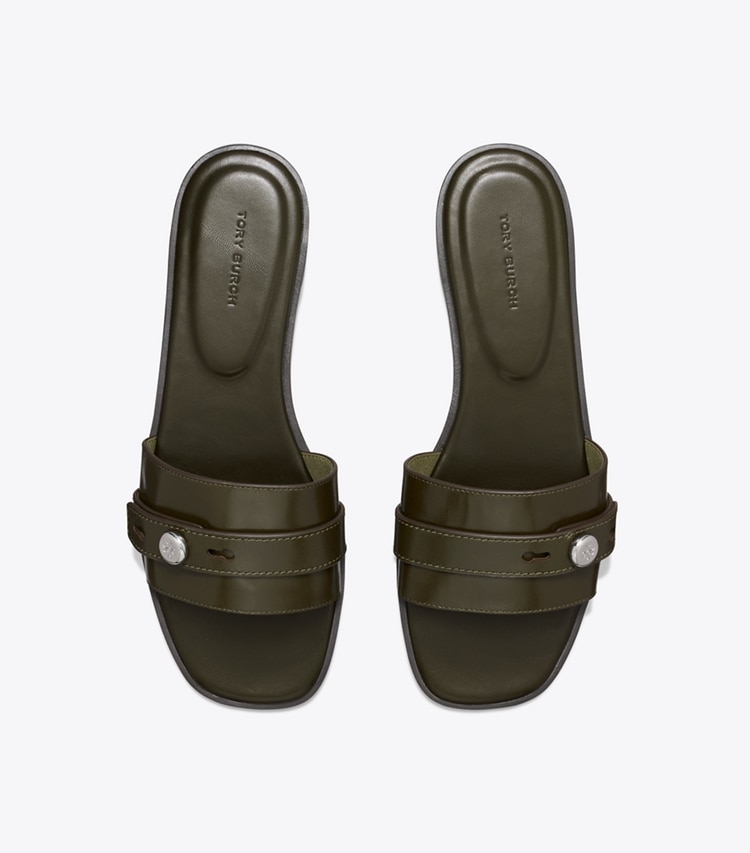Tory Burch designer sandals Romy Slide in LECCIO overhead