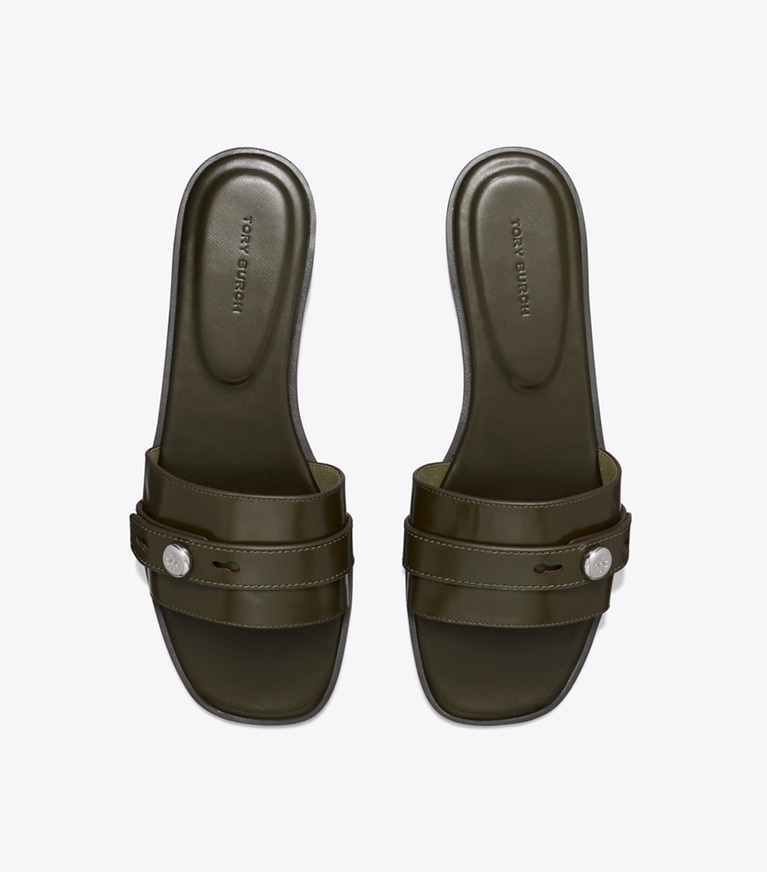 Tory Burch designer sandals Romy Slide in LECCIO overhead