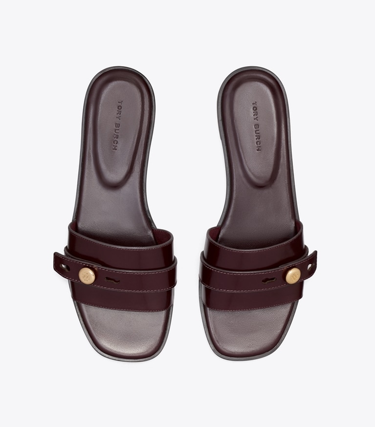 Tory Burch designer sandals Romy Slide in Dark Carmine overhead