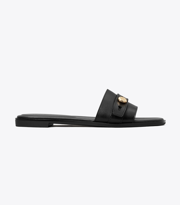 Tory Burch designer sandals Romy Slide in PERFECT BLACK side