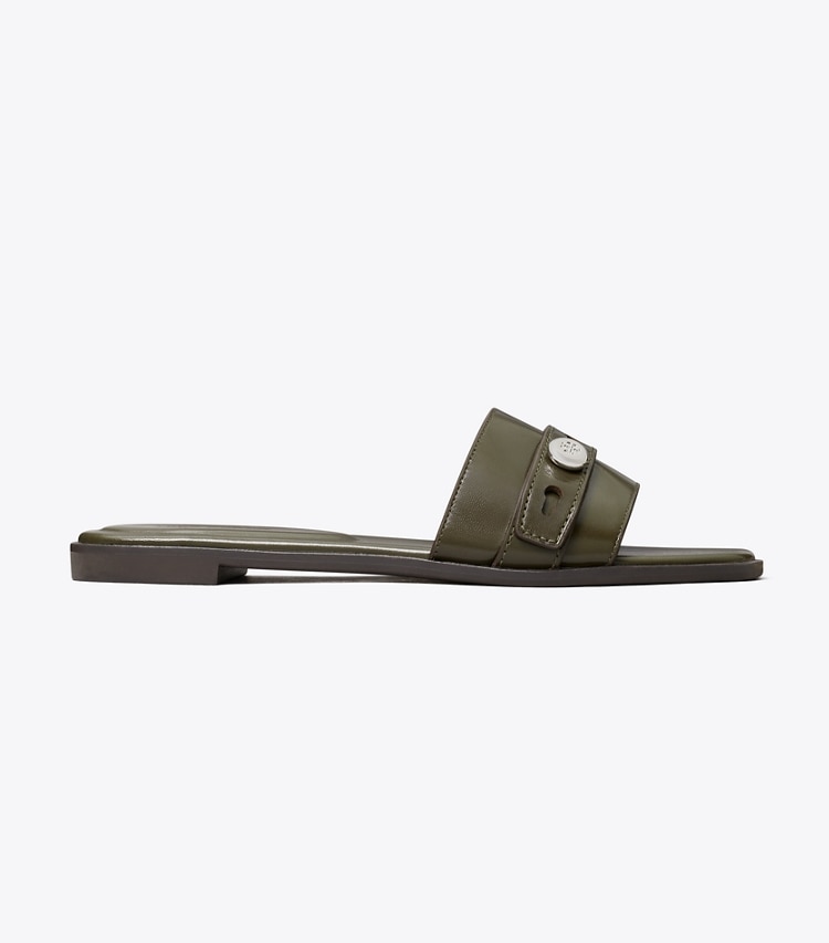 Tory Burch designer sandals Romy Slide in LECCIO side