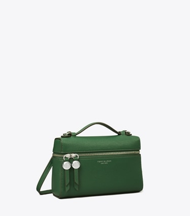 Tory Burch designer mini bags Romy Slim Top Handle Bag in Dark Kale angle