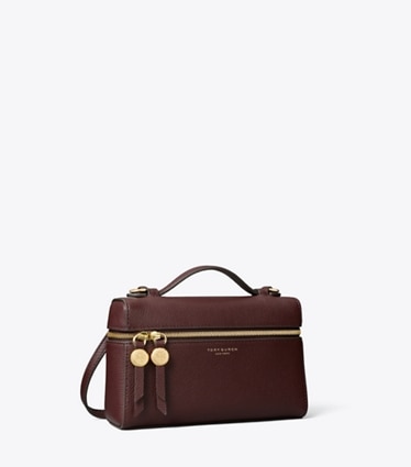 Tory Burch designer crossbody bags Romy Slim Top Handle Bag in Dark Carmine angle
