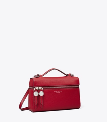 Tory Burch designer mini bags Romy Slim Top Handle Bag in Tory Red angle