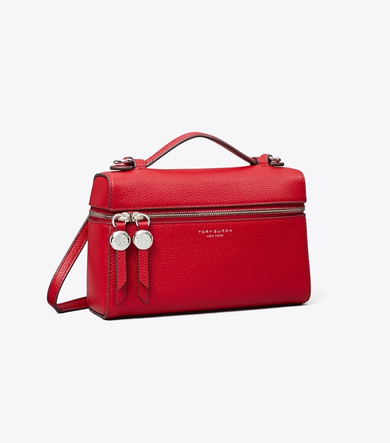 Tory Burch designer mini bags Romy Slim Top Handle Bag in Tory Red angle