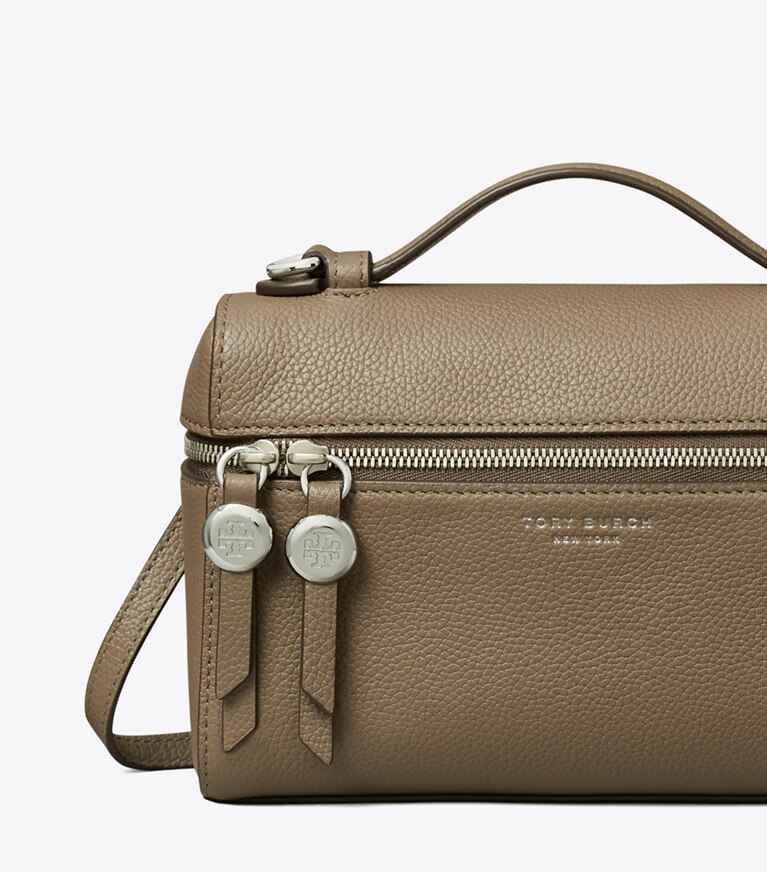 Tory Burch designer mini bags Romy Slim Top Handle Bag in Wild Mushroom angle