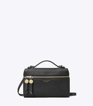 Tory Burch designer mini bags Romy Slim Top-Handle Bag in Black front