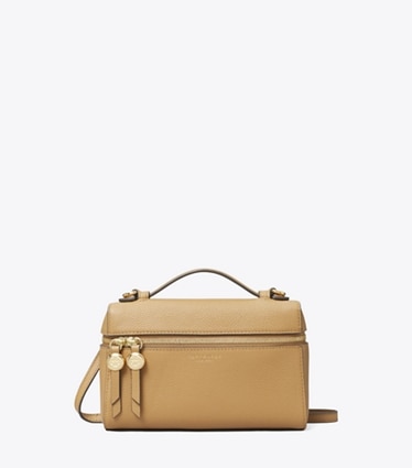 Tory Burch designer mini bags Romy Slim Top Handle Bag in Tiramisu front