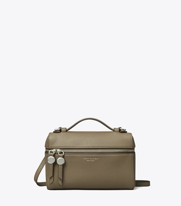 Tory Burch designer mini bags Romy Slim Top Handle Bag in Wild Mushroom front