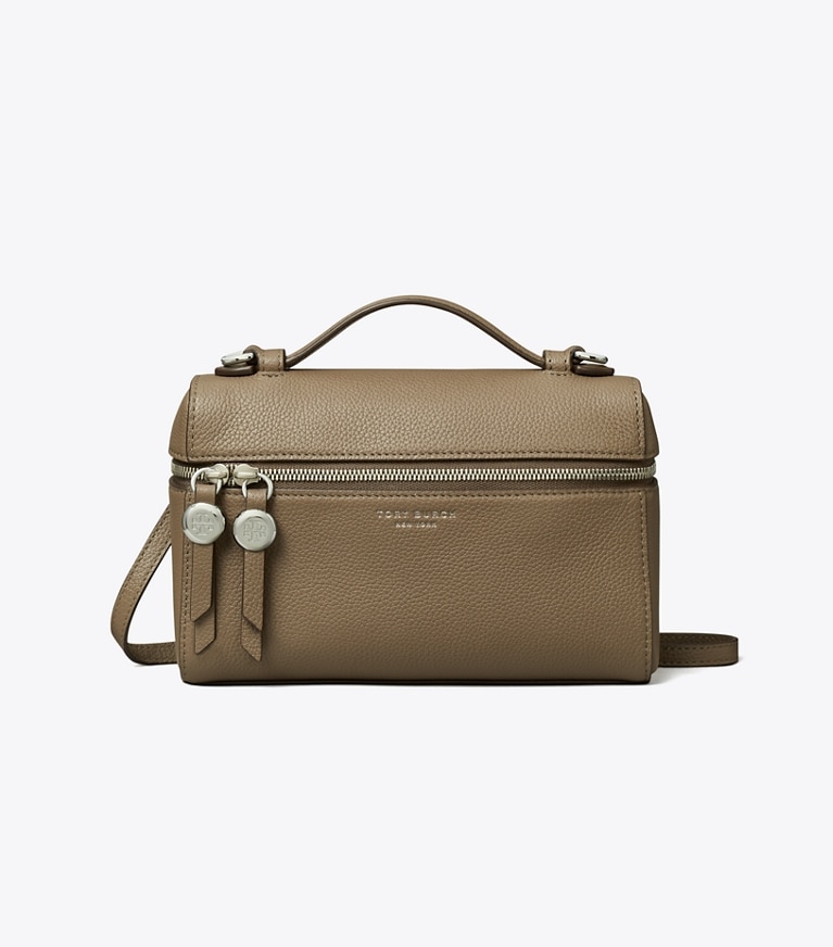 Tory Burch designer mini bags Romy Slim Top Handle Bag in Wild Mushroom angle