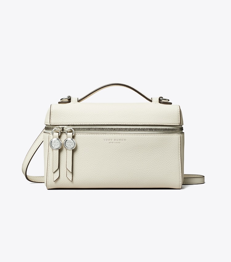 Tory Burch designer crossbody bags Romy Slim Top Handle Bag in Light Cream front