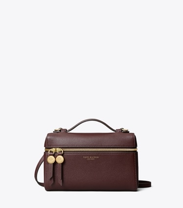 Tory Burch designer crossbody bags Romy Slim Top Handle Bag in Dark Carmine front