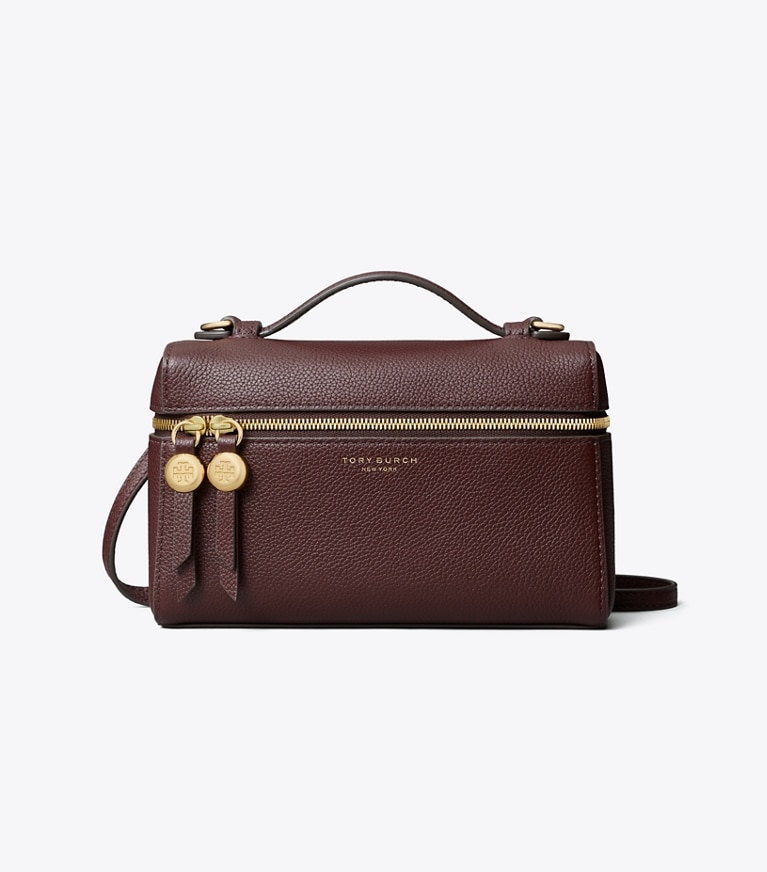 Tory Burch designer crossbody bags Romy Slim Top Handle Bag in Dark Carmine front