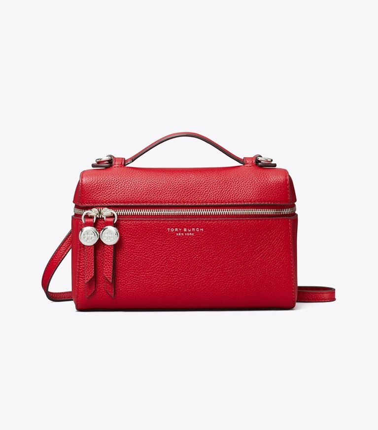 Tory Burch designer mini bags Romy Slim Top Handle Bag in Tory Red angle