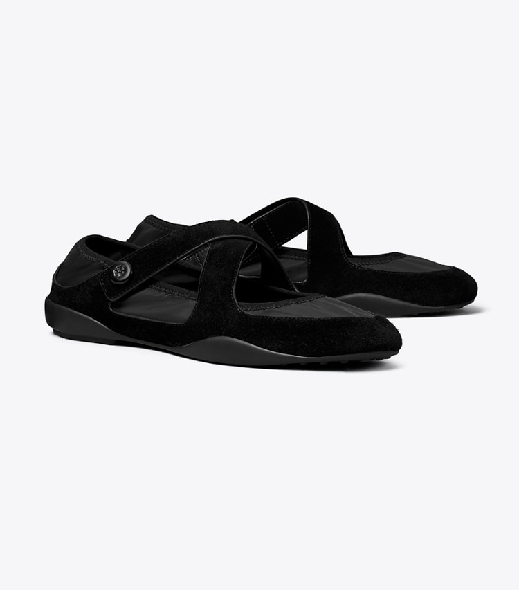 Tory Burch designer フラット ロミー スポーツ メリージェーン in PERFECT BLACK angle