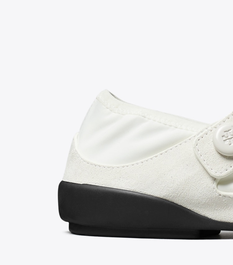 Tory Burch designer flats Romy Sport Mary Jane in BIANCO LAREDO detail