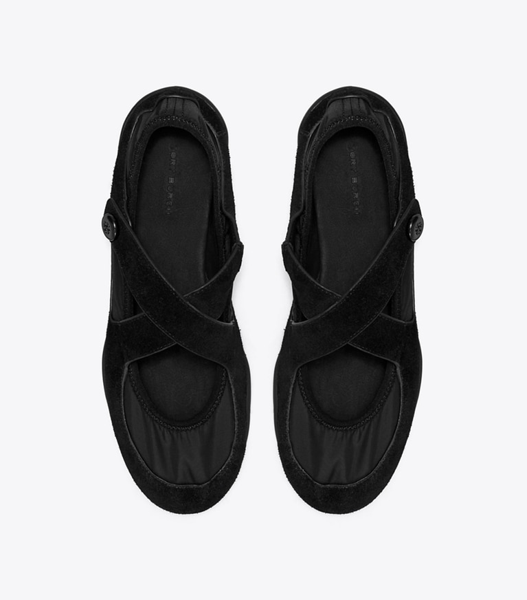 Tory Burch designer フラット ロミー スポーツ メリージェーン in PERFECT BLACK オーバーヘッド