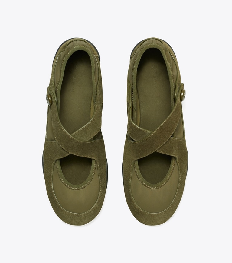 Tory Burch designer flats Romy Sport Mary Jane in DARK IVY / DARK IVY overhead