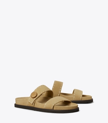 Tory Burch designer sandals Romy Sport Slide in BUTTERSCOTCH angle