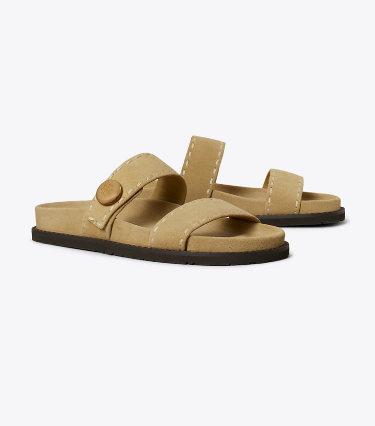 Tory Burch designer sandals Romy Sport Slide in BUTTERSCOTCH angle