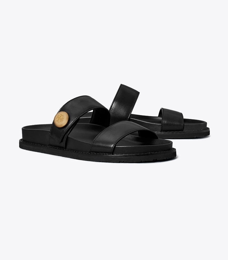 Tory Burch designer sandals Romy Sport Slide in PERFECT BLACK angle