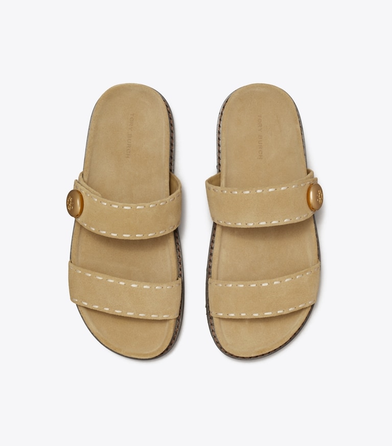 Tory Burch designer sandals Romy Sport Slide in BUTTERSCOTCH angle