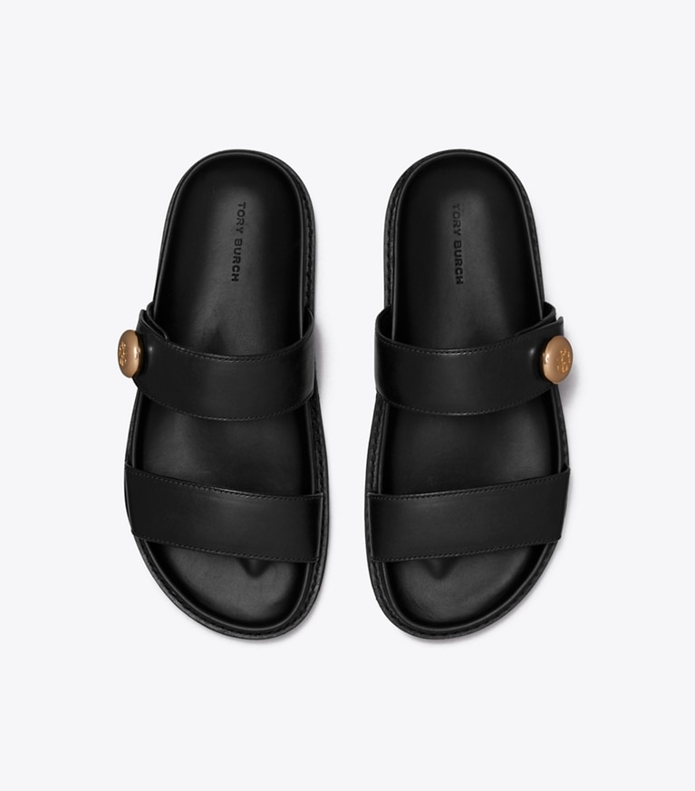 Tory Burch designer sandals Romy Sport Slide in PERFECT BLACK angle