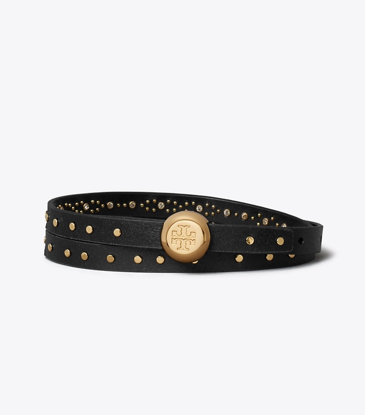Tory Burch designer belts Romy Studded Belt in Black / Gold back