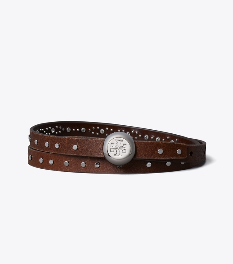 Tory Burch designer belts Romy Studded Belt in Dark Chocolate / Silver back
