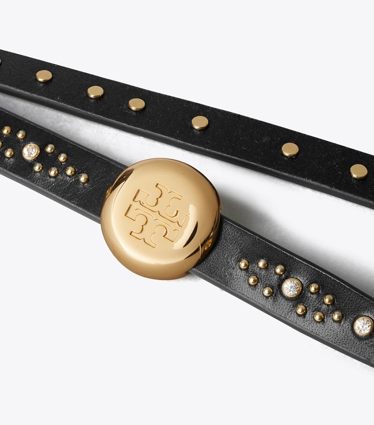 Tory Burch designer belts Romy Studded Belt in Black / Gold detail