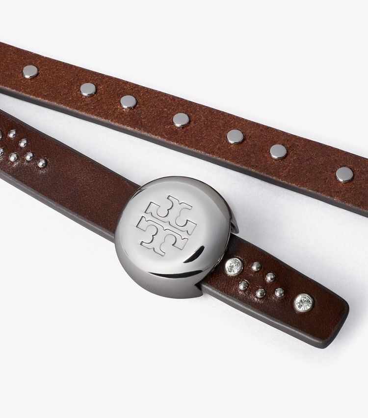 Tory Burch designer belts Romy Studded Belt in Dark Chocolate / Silver detail