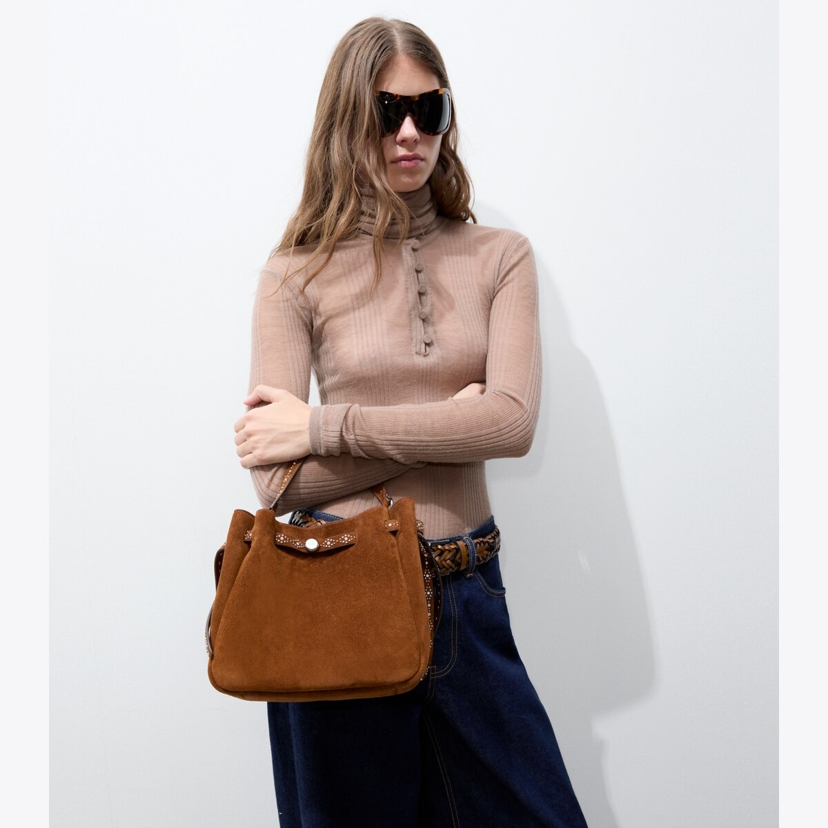 ROMY STUDDED SUEDE BUCKET BAG - thumbnail 2