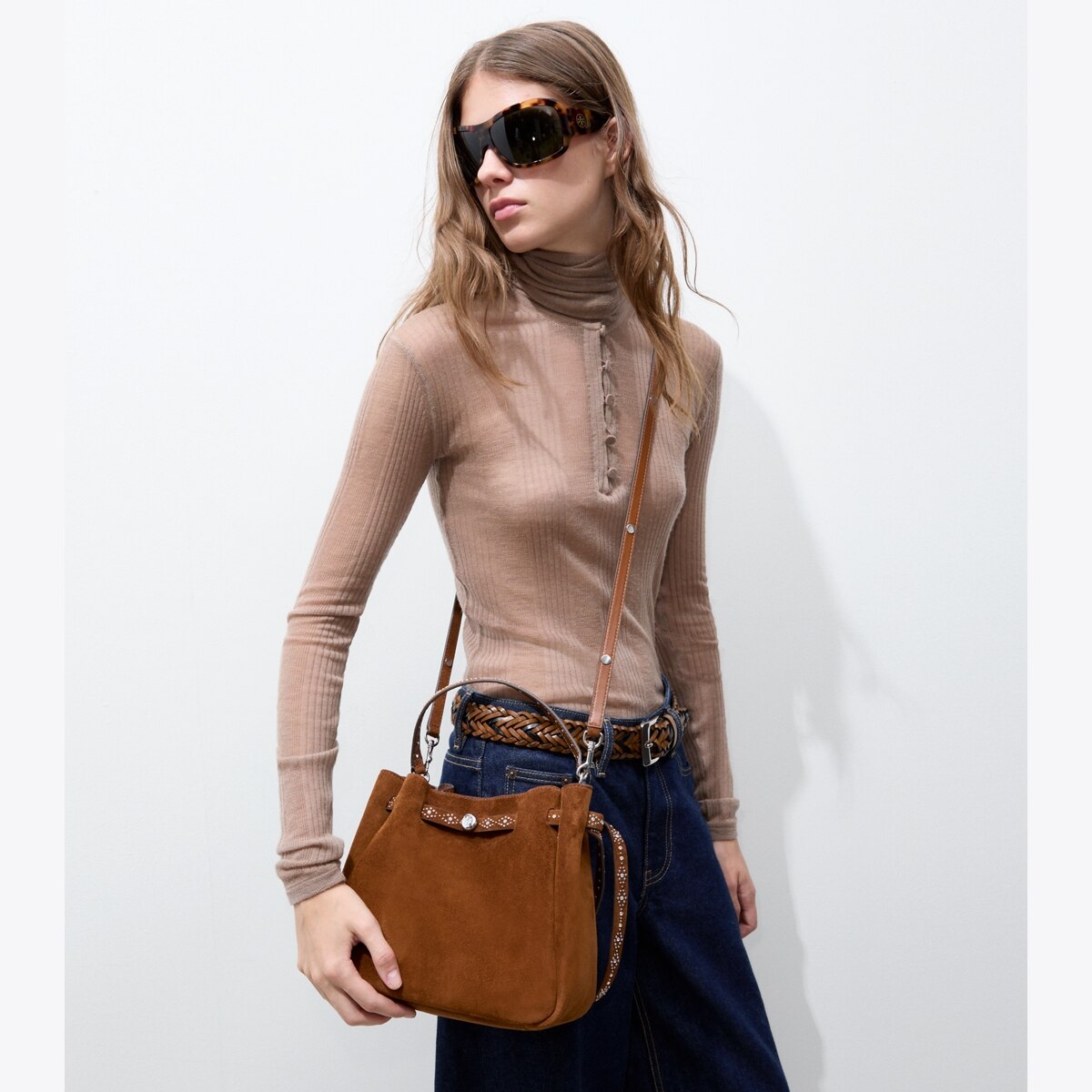 ROMY STUDDED SUEDE BUCKET BAG - thumbnail 3