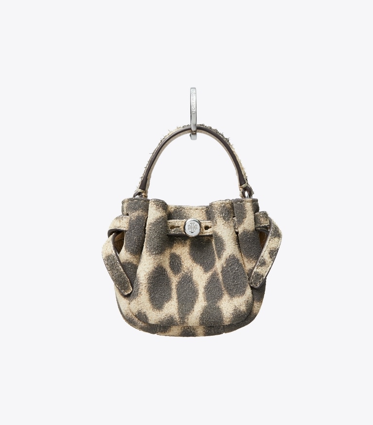 Tory Burch designer バッグチャーム＆キーリング ロミー バケットバッグ チャーム in Cheetah Spots front