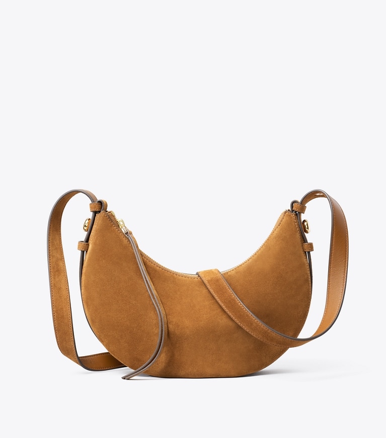 Tory Burch designer shoulder bags Romy Suede Half Moon Bag in Caramel additional