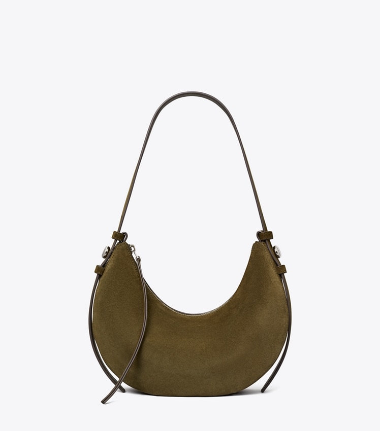 Tory Burch Romy Suede Half Moon Bag — Dark Olive