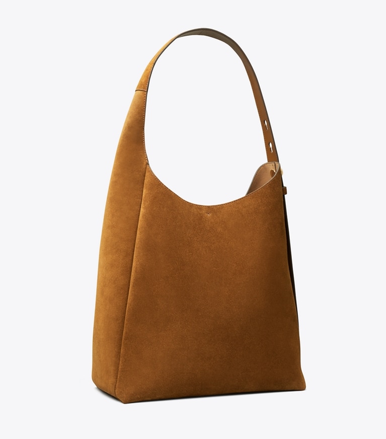Tory Burch designer hobo bags Romy Suede Hobo Bag in Park Bench angle