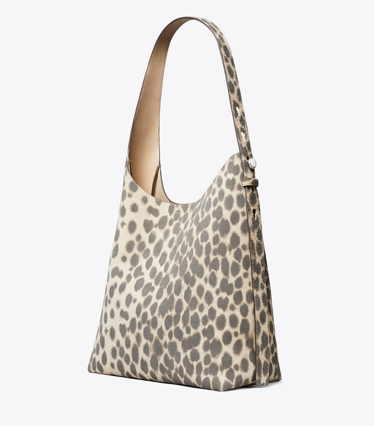 Tory Burch designer shoulder bags Romy Suede Hobo Bag in Cheetah Spots angle