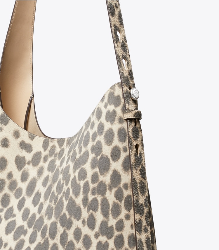 Tory Burch designer shoulder bags Romy Suede Hobo Bag in Cheetah Spots detail