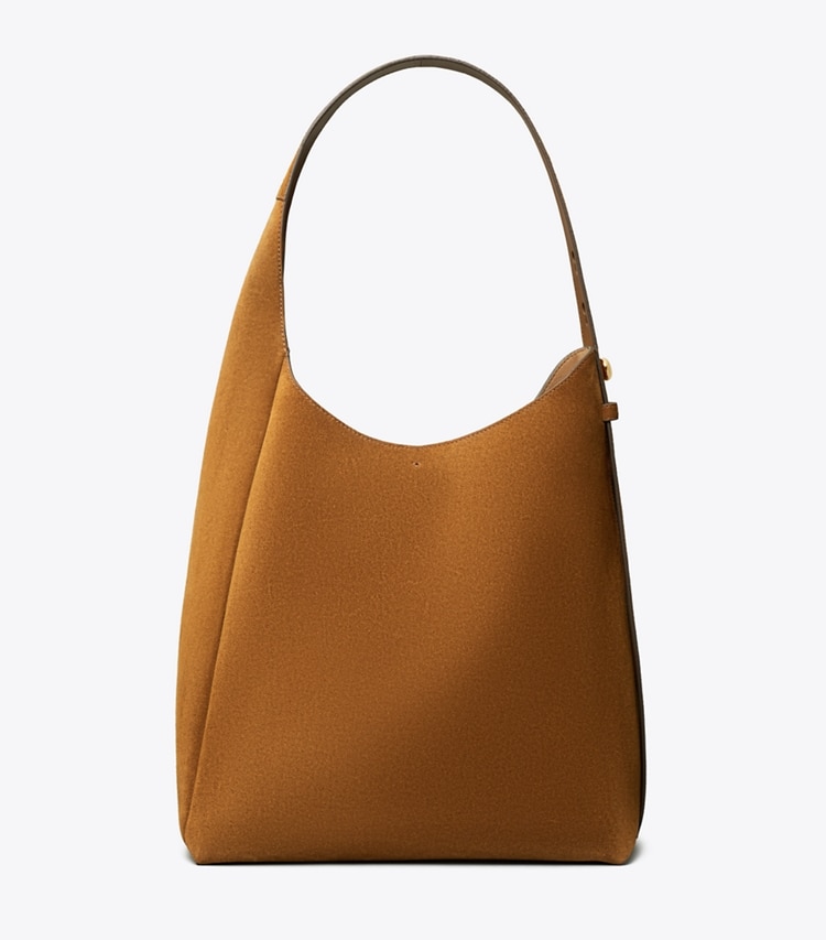 Tory Burch designer hobo bags Romy Suede Hobo Bag in Park Bench front